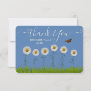 Modern Blue Daisy Floral Thank You Typography Card