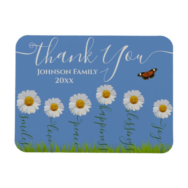 Modern Blue Daisy Floral Thank You Typography  Magnet (Horizontal)