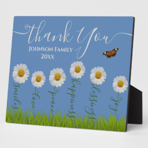 Modern Blue Daisy Floral Thank You Typography Plaque