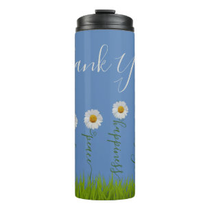 Modern Blue Daisy Floral Thank You Typography Thermal Tumbler
