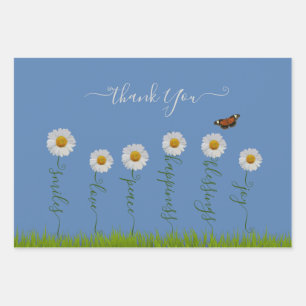 Modern Blue Daisy Floral Thank You Typography  Wrapping Paper Sheet