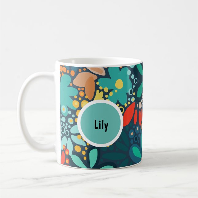 Modern blue dark floral coffee mug (Left)