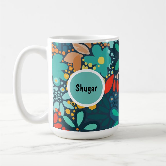 Modern blue dark floral coffee mug (Left)