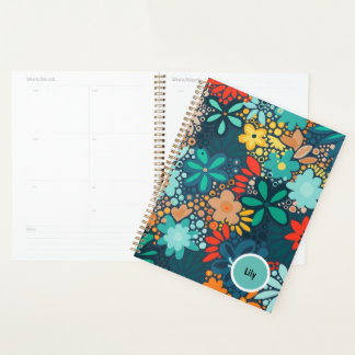 Modern blue dark floral  planner