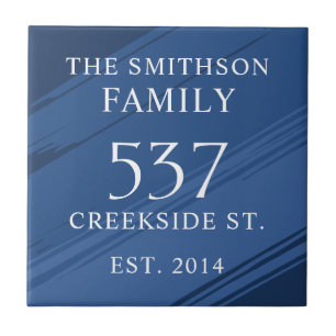  Modern Blue Date Established Address House Plaque Tile