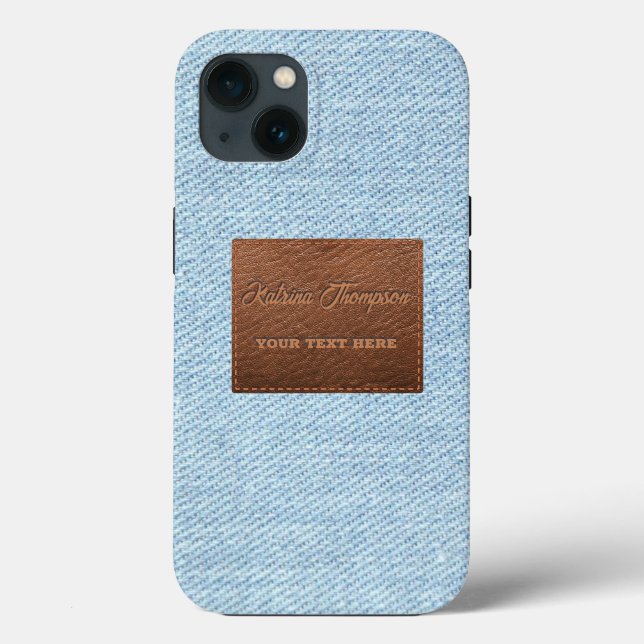 Modern Blue Denim Jeans Texture Leather Patch Case-Mate iPhone Case (Back)