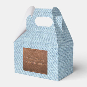 Modern Blue Denim Jeans Texture Leather Patch Favor Box