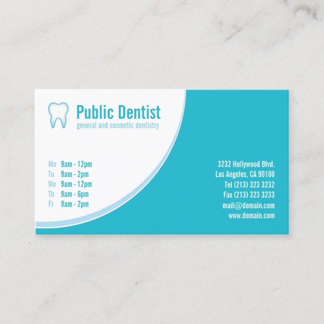 Modern Blue Dental Care Dentist Tooth Logo Business Card (Front)