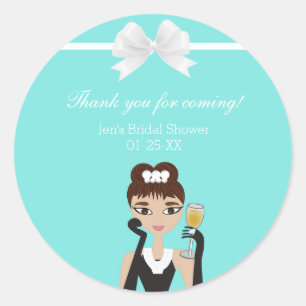 Modern Blue Diamond Box Bow Bridal Shower Favour Classic Round Sticker