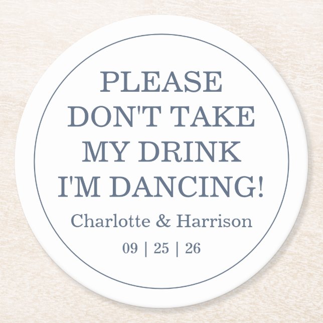 Modern Blue Drink Cover Wedding Round Paper Coaster (Front)