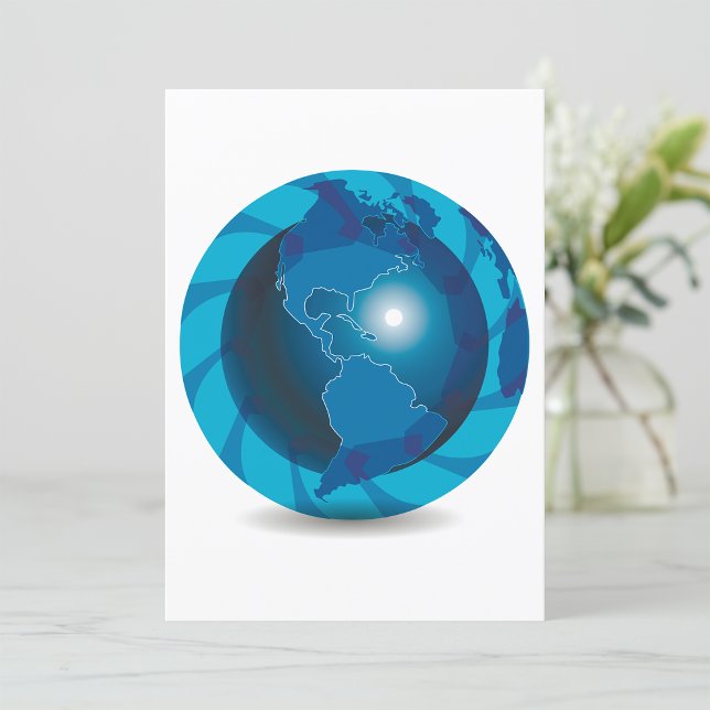 Modern Blue Earth Globe World Map Invitation (Creator Uploaded)