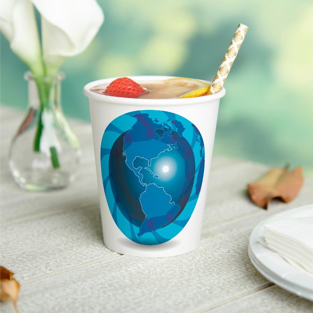 Modern Blue Earth Globe World Map Paper Cups (Creator Uploaded)