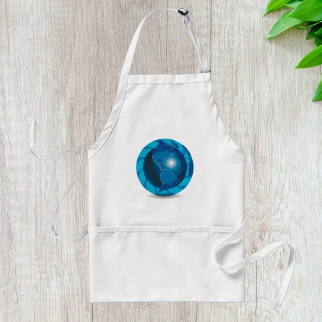Modern Blue Earth Globe World Map Standard Apron (Creator Uploaded)