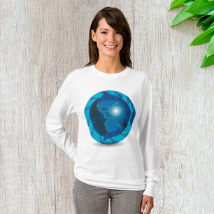 Modern Blue Earth Globe World Map T-Shirt