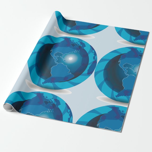 Modern Blue Earth Globe World Map Wrapping Paper (Unrolled)