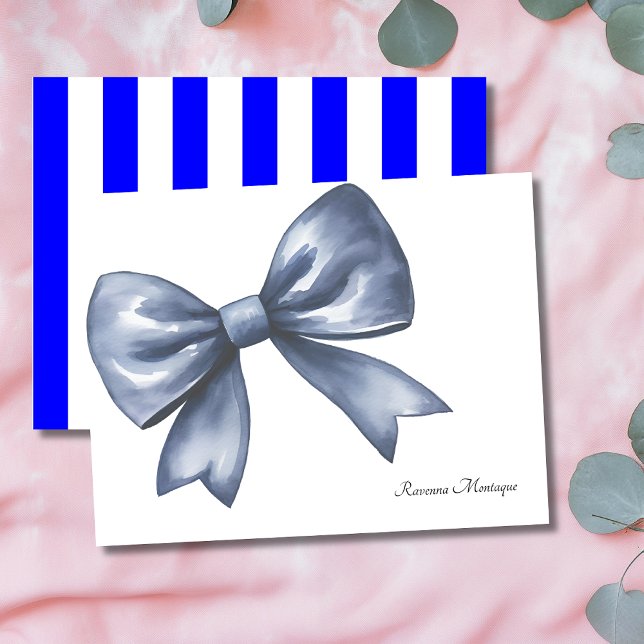 Modern Blue Elegant Big Bow Thank You Note Card (Creator Uploaded)
