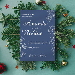 Modern Blue Elegant Flower Wedding Invitation