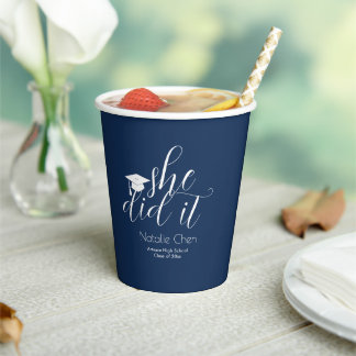 Modern Blue Elegant Fonts Grad Party Paper Cups