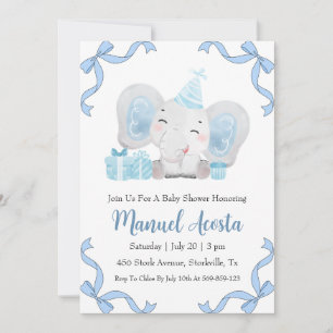 modern blue elephant baby shower invitations