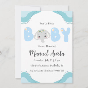 modern blue elephant baby shower invitations
