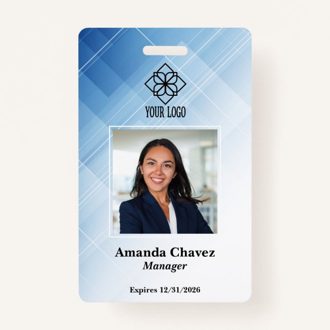 Modern Blue Employee Photo ID Badge (Front)