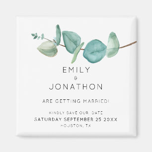 Modern Blue Eucalyptus Leaves Save The Date Magnet
