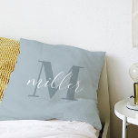 Modern Blue Family Name Monogram Throw Pillow<br><div class="desc">Custom-designed throw pillow featuring personalized family name monogram design.</div>