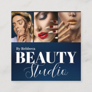 Modern blue fashion stylist signature 3 photo  square business card