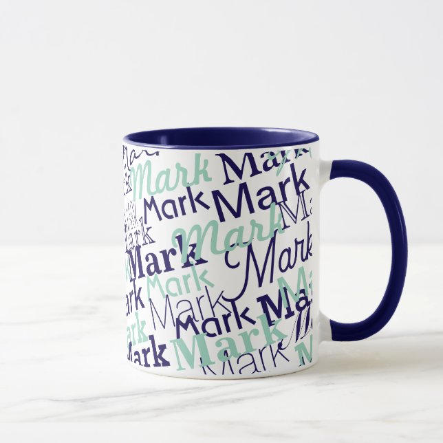 Modern Blue First Name Typography Pattern Mug (Right)