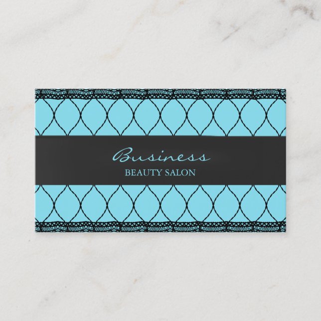 Modern Blue Fishnet Lace Beauty Salon Business Card (Front)