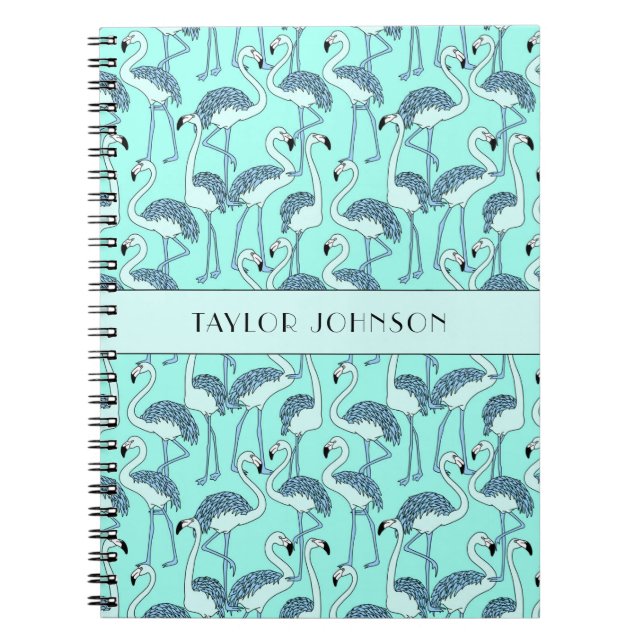 Modern Blue Flamingos Pattern Notebook (Front)