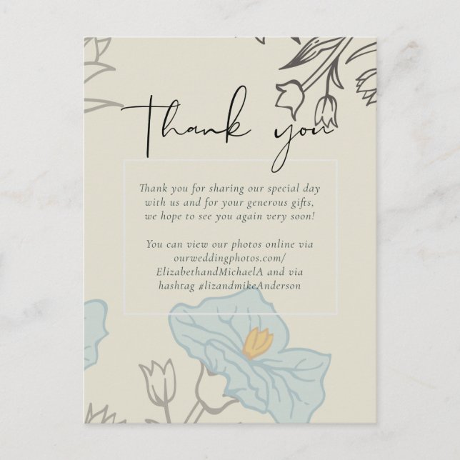 Modern Blue Floral Abstract Wedding Postcard (Front)