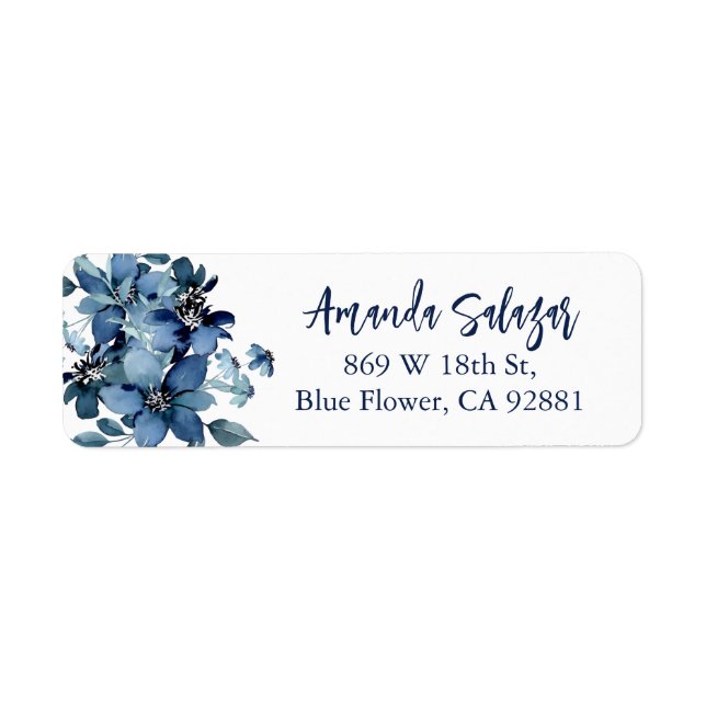 Modern Blue Floral Adresse de retour (Devant)