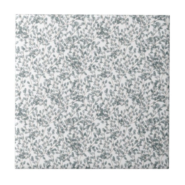 Modern Blue Floral Botanical Ceramic Tile (Front)