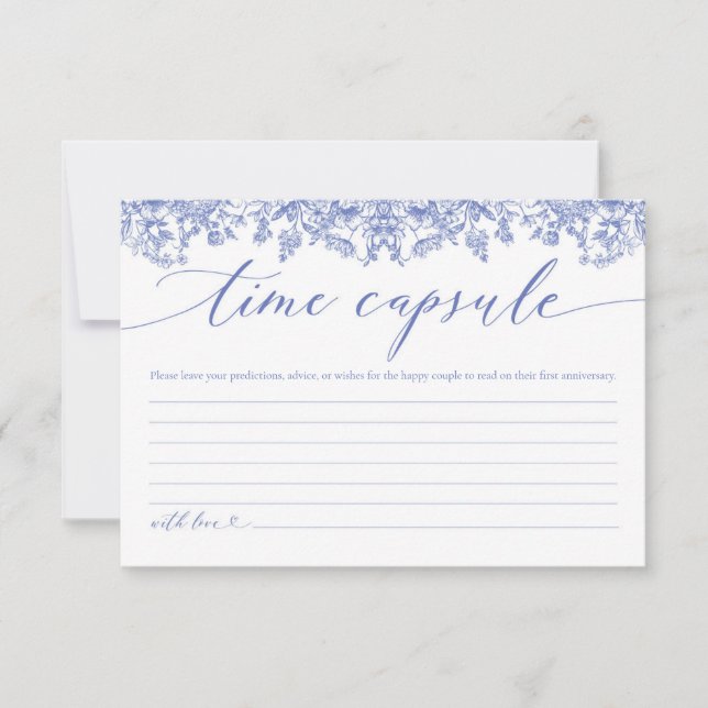 Modern Blue Floral Bridal Shower Time Capsule Card (Front)