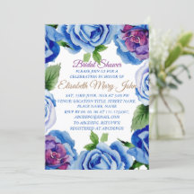 Modern Blue Floral Frame Bridal Shower Invitation