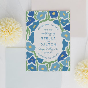 Modern Blue Floral Frame Oval No Photo Save The Date