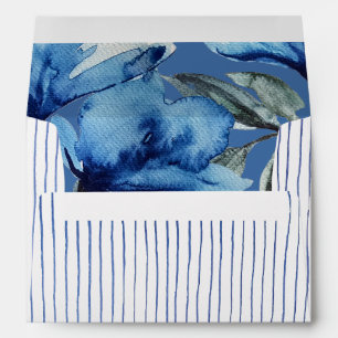 Modern Blue Floral Geometric Watercolor Art Envelope