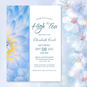 Modern Blue Floral High Tea Bridal Shower Invitation