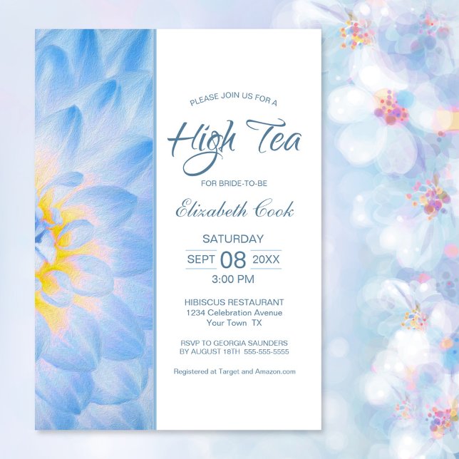 Modern Blue Floral High Tea Bridal Shower Invitation (Creator Uploaded)