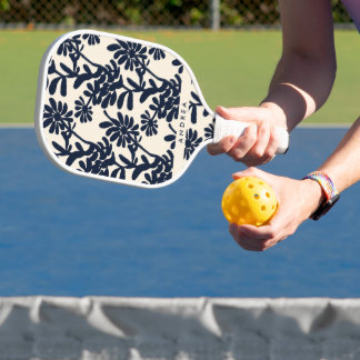 Modern Blue Floral Painting Custom Name Pickleball Paddle