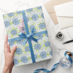 Modern Blue Floral Spring Wrapping Paper