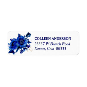 Modern Blue Floral Swirl Adresse de retour