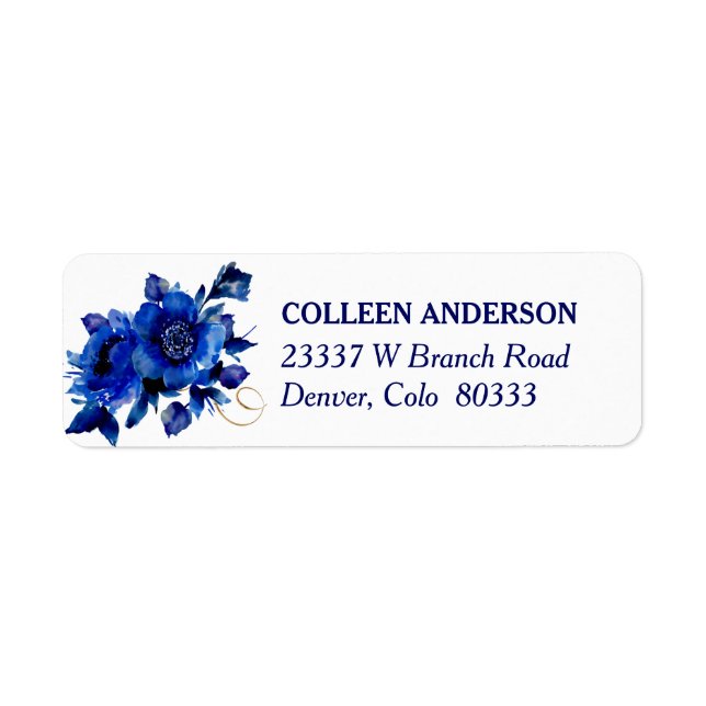 Modern Blue Floral Swirl Adresse de retour (Devant)