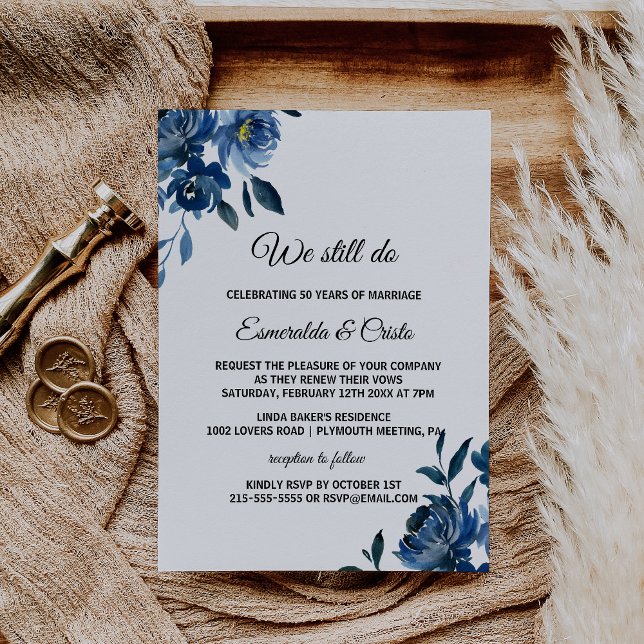 Modern Blue Floral Vow Renewal Invitation (Creator Uploaded)