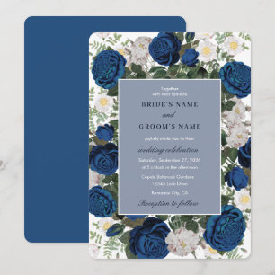 Modern Blue Floral Watercolor Elegant Wedding Invitation