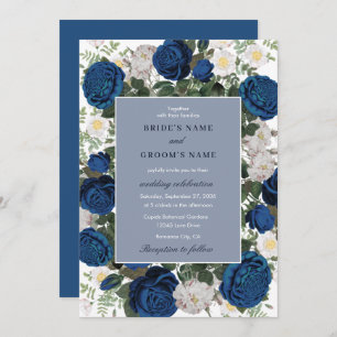 Modern Blue Floral Watercolor Elegant Wedding  Invitation