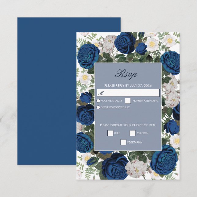Modern Blue Floral Watercolor Elegant Wedding  RSVP Card (Front/Back)