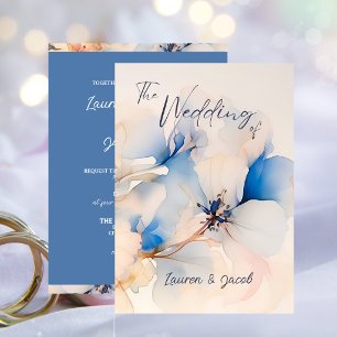 Modern Blue Floral Wedding Invitation