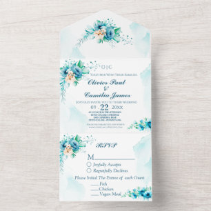 Modern Blue Floral Wedding Invite & RSVP Card